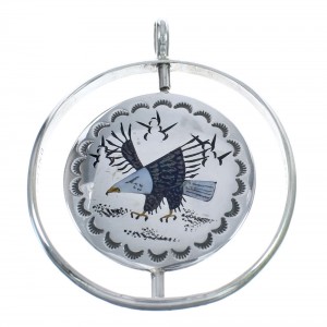 Zuni Multicolor Hummingbird And Eagle Sterling Silver Reversible Pendant JX124507