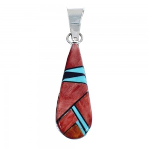 Native American Navajo Authentic Sterling Silver Multicolor Inlay Pendant JX124516