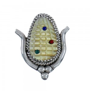 Native American Zuni Multicolor Sterling Silver Corn Pendant JX124509