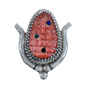 Native American Zuni Multicolor Sterling Silver Corn Pendant JX124513