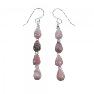 Sterling Silver Rhodochrosite Bead Hook Dangle Earrings JX124627