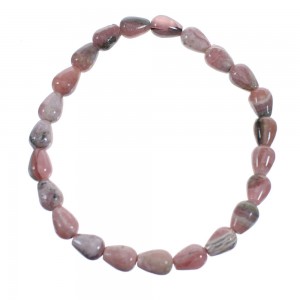 Southwestern Rhodochrosite Sterling Silver Stretch Bead Bracelet JX124629