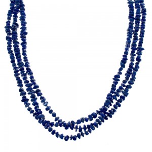 Genuine Sterling Silver Navajo 3-Strand Lapis Bead Necklace AX124731