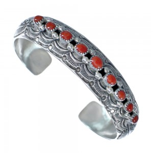 Native American Navajo Coral Sterling Silver Cuff Bracelet AX124845