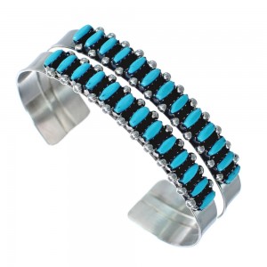 Zuni Turquoise Needlepoint Genuine Sterling Silver Cuff Bracelet AX124800