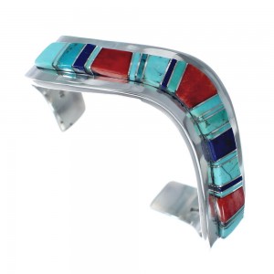 Navajo Sterling Silver Multicolor Inlay Cuff Bracelet AX124843