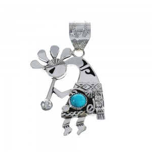 Genuine Sterling Silver Navajo Turquoise Kokopelli Pendant JX125096