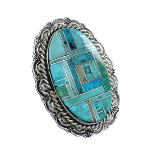 Native American Sterling Silver Turquoise Inlay Ring Size 8-1/2 AX124963