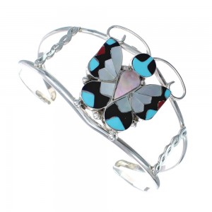 Multicolor Sterling Silver Butterfly Zuni Cuff Bracelet JX124968