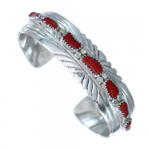 Native American Navajo Coral Sterling Silver Cuff Bracelet JX124985