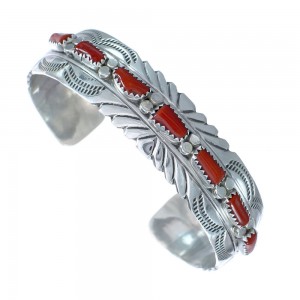 Native American Navajo Coral Sterling Silver Cuff Bracelet JX124988