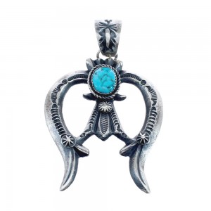 Genuine Sterling Silver Navajo Turquoise Naja Pendant AX125528