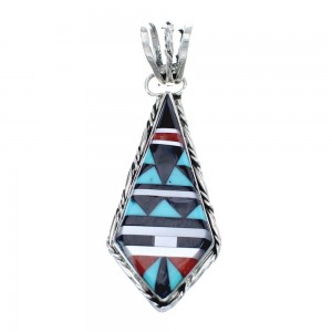 Genuine Sterling Silver Zuni Indian Multicolor Inlay Pendant AX125421