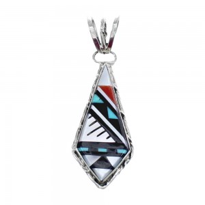 Genuine Sterling Silver Zuni Indian Multicolor Inlay Pendant AX125426