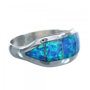 Blue Opal Inlay Zuni Sterling Silver Ring Size 10-1/4 AX125327