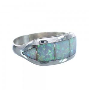 Opal Inlay Zuni Sterling Silver Ring Size 8-1/4 AX125332