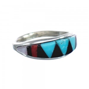 Multicolor Inlay Native American Sterling Silver Ring Size 4-1/4 AX125200