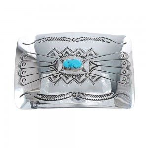 Native American Navajo Sterling Silver Turquoise Belt Buckle AX125179