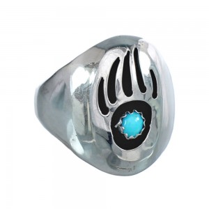 Native American Navajo Turquoise Sterling Silver Bear Paw Jewelry Ring Size 11 AX125300