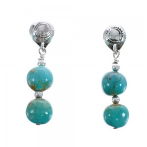 Genuine Sterling Silver Turquoise Bead Post Dangle Earrings JX125546