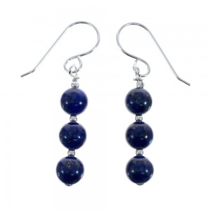 Native American Lapis Sterling Silver Bead Hook Dangle Earrings AX125566