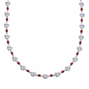 Sterling Silver Navajo Coral Bead Necklace AX125624