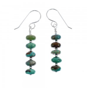 Native American Turquoise Sterling Silver Bead Hook Dangle Earrings AX125623