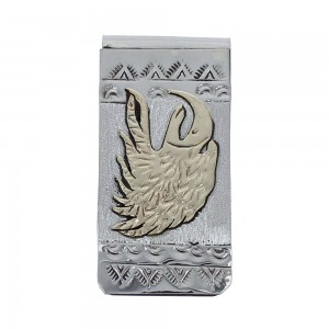 Native American Navajo Genuine Sterling Silver And 12KGF Eagle Money Clip AX126681