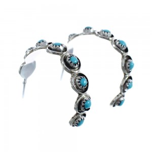 Zuni Turquoise Genuine Sterling Silver Post Hoop Earrings JX126530