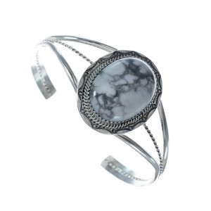 Howlite Genuine Sterling Silver Navajo Cuff Bracelet JX126296