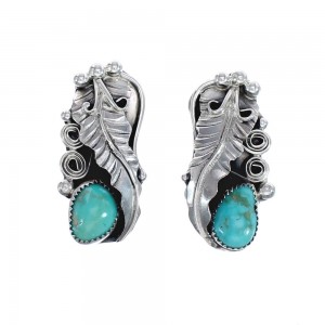 Sterling Silver And Turquoise Navajo Leaf Post Earrings AX125709