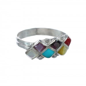 Native American Zuni Multicolor Sterling Silver Ring Size 7-3/4 AX125778