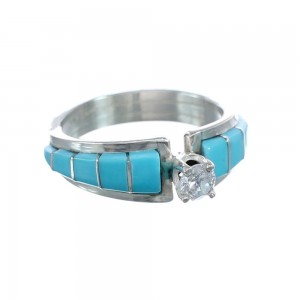 Zuni Genuine Sterling Silver Cubic Zirconia And Turquoise Ring Size 7 AX125819
