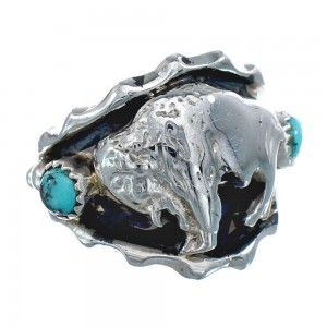 Navajo Turquoise Sterling Silver Buffalo Ring Size 12 JX128221