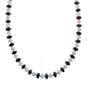 Native American Sterling Silver Mother of Pearl And Dragonblood Jasper Bead Necklace AX126077