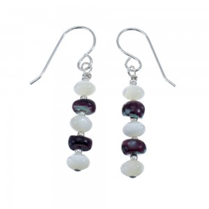 Sterling Silver Mother of Pearl Agate Navajo Bead Hook Dangle Earrings AX126036