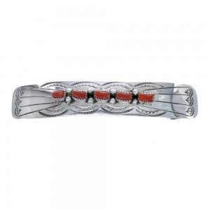 Navajo Sterling Silver Coral Hair Barrette JX125832