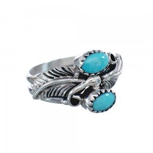 Navajo Leaf Turquoise Genuine Sterling Silver Ring Size 6-1/2 AX126502