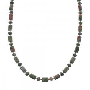 Native American Unakite Sterling Silver Bead Necklace JX127000