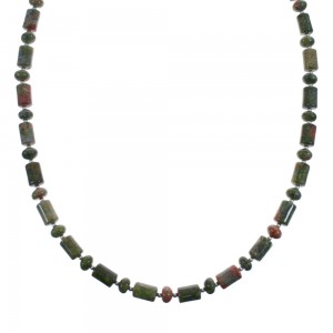 Native American Unakite Sterling Silver Bead Necklace JX126884