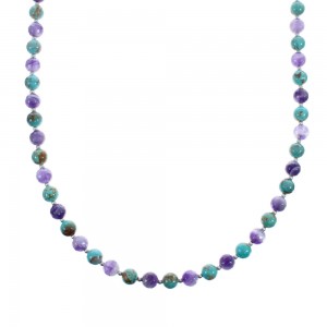 Native American Turquoise and Amethyst Sterling Silver Bead Necklace JX126876
