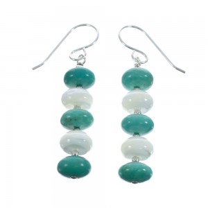 Native American Turquoise and Mother of Pearl Sterling Silver Bead Earrings JX126897