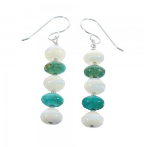 Native American Turquoise and Mother of Pearl Sterling Silver Bead Earrings JX126898