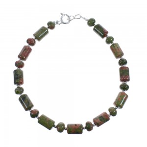 Native American Unakite Sterling Silver Bead Bracelet JX126885