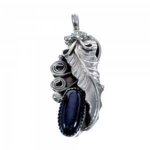 Onyx And Sterling Silver Navajo Leaf Pendant JX126412
