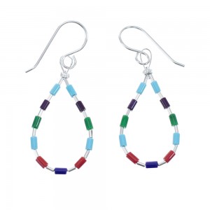 Sterling Silver Multicolor Bead Hook Dangle Earrings JX126781