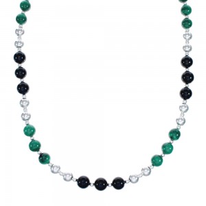 Malachite Onyx Sterling Silver Native American Bead Necklace JX127142