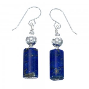 Native American Lapis Sterling Silver Bead Hook Dangle Earrings JX127206