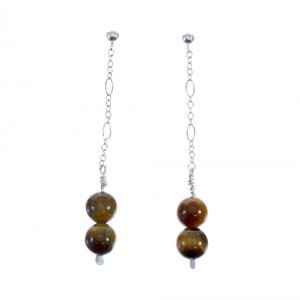 Sterling Silver Tiger Eye Bead Post Dangle Earrings JX127223