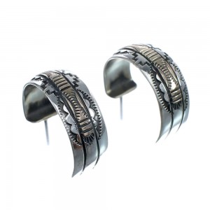 Genuine Sterling Silver And 14KG Navajo Post Hoop Earrings JX127307